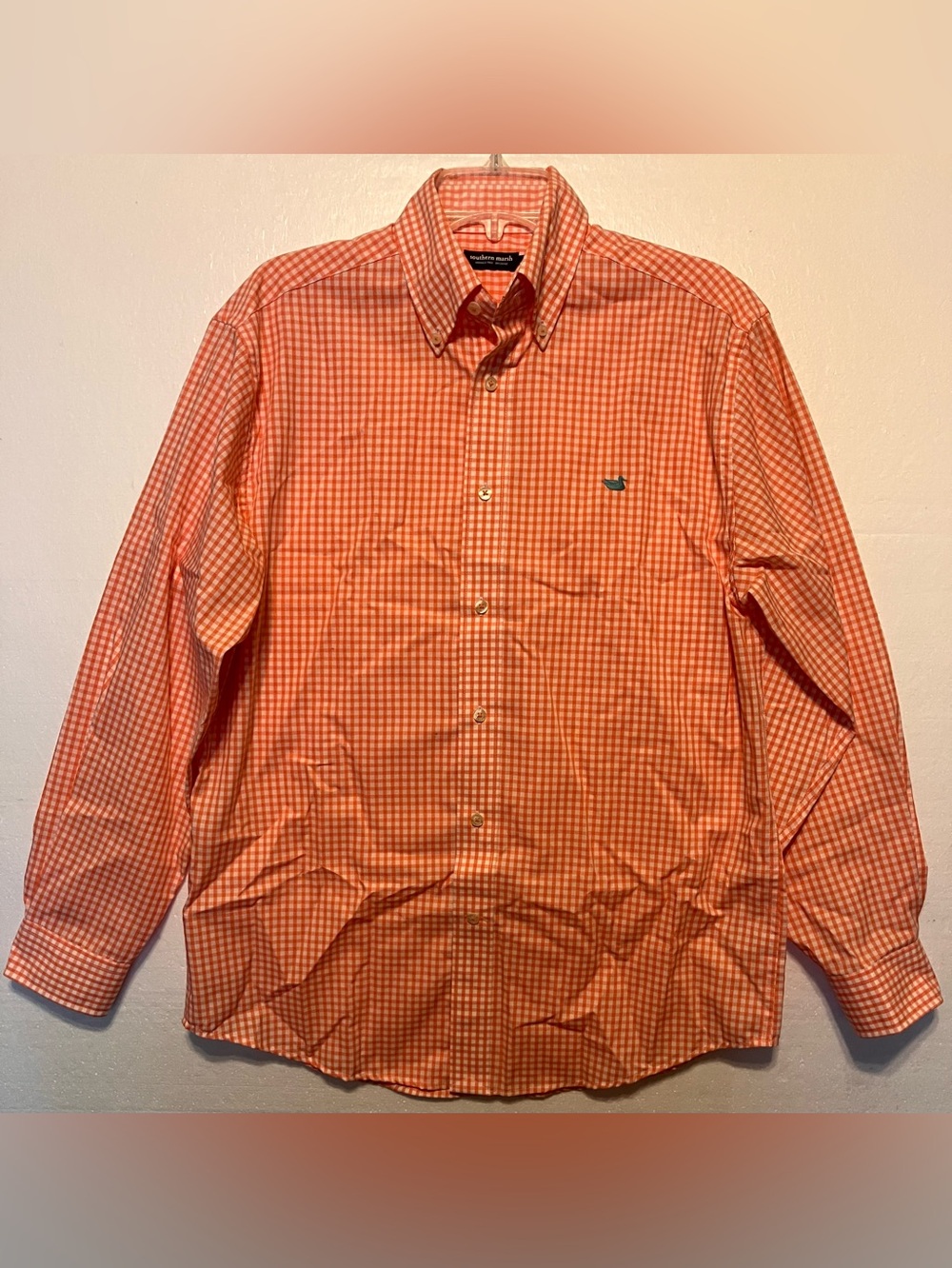 Southern Marsh M Men's Orange Gingham Button-Down Shirt
